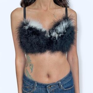 🖤🪽 Black & White faux  Feather Bra Top 🪽🖤